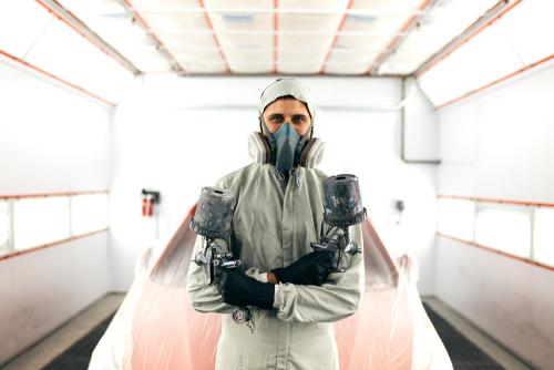 Portrait,Of,Car,Mechanic,Painter,Wearing,Protective,Mask,And,Clothes